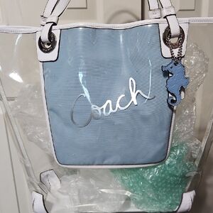 Coach EUC Clear and Blue PVC Tote Bag with Seahorse Charm